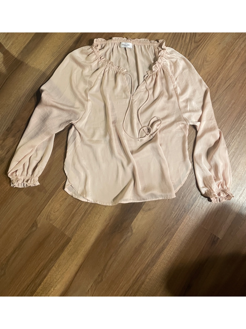 Cathy Jean Blush Pink Peasant Tie-Neck Long Sleeve Top